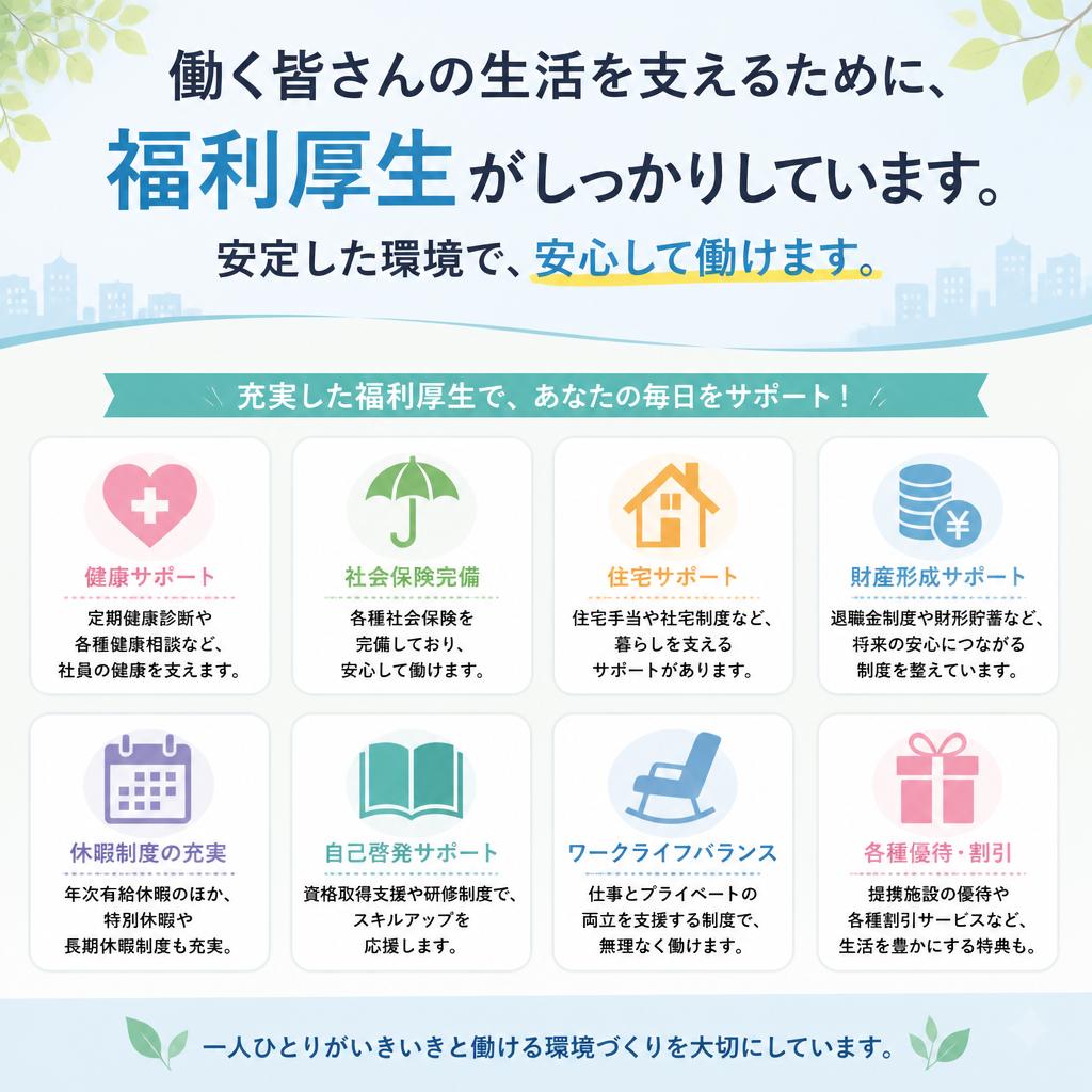 福利厚生が充実しているから安心！