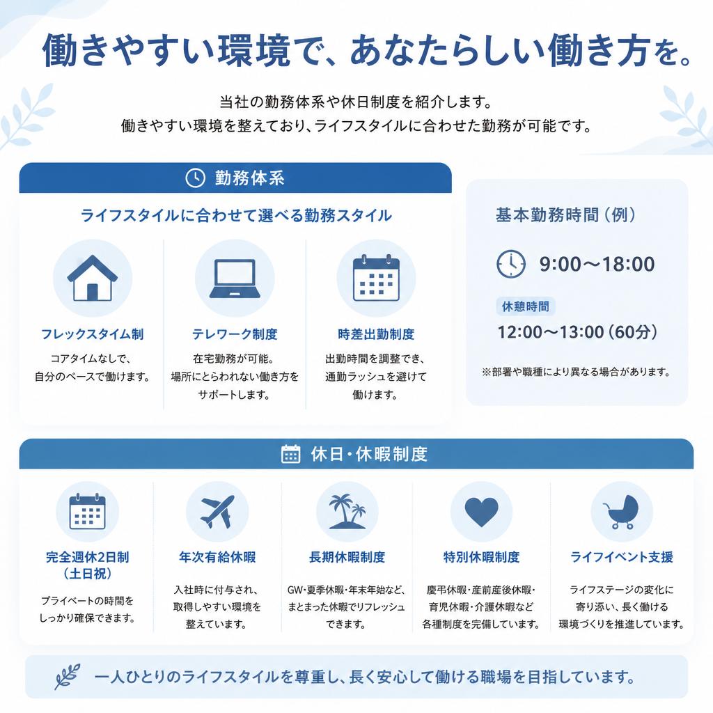 週休二日制で働きやすい環境